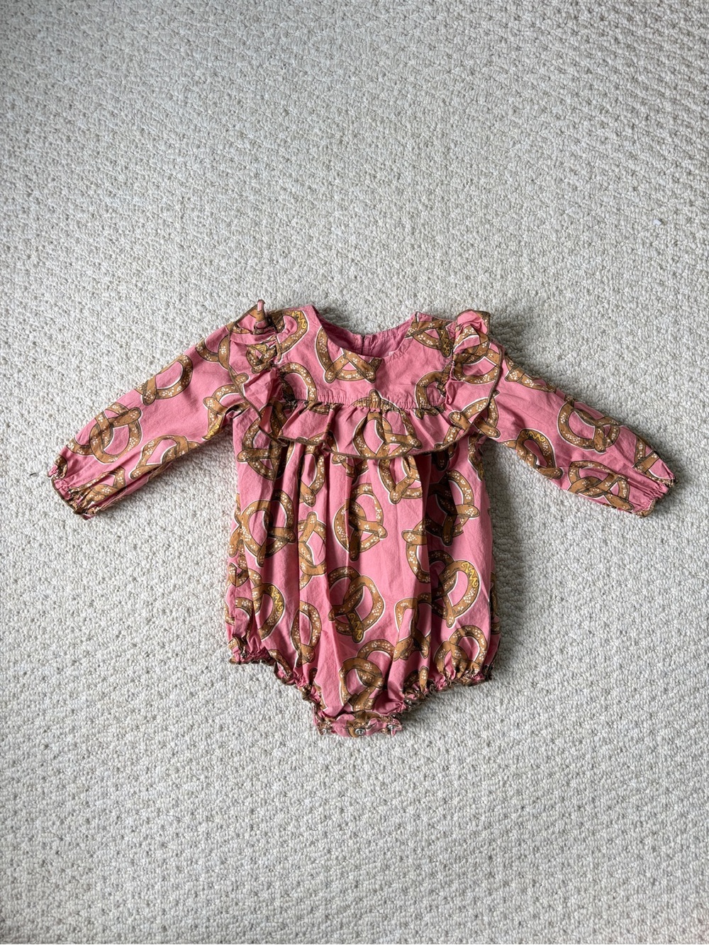 Pink Chicken Bubble Romper with Pretzel Print